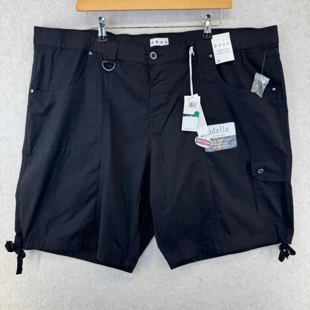 Dash Adelle Womens Plus 2X Black Bermuda Cargo Shorts Comfee-Flex Stretch